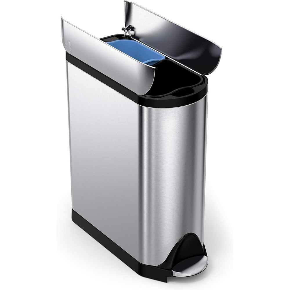 image:imagesimplehuman 10 Liter 26 Gallon Butterfly Lid Bathroom Step Trash Can Brushed Stainless Steel with Black Trim40 liter Dual Compartment