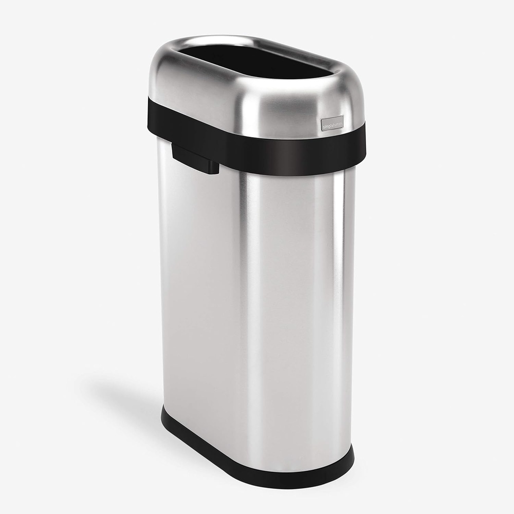 image:imagesimplehuman 50 Liter 132 Gallon Slim Open Top Trash Can Commercial Grade Heavy Gauge Brushed Stainless Steel