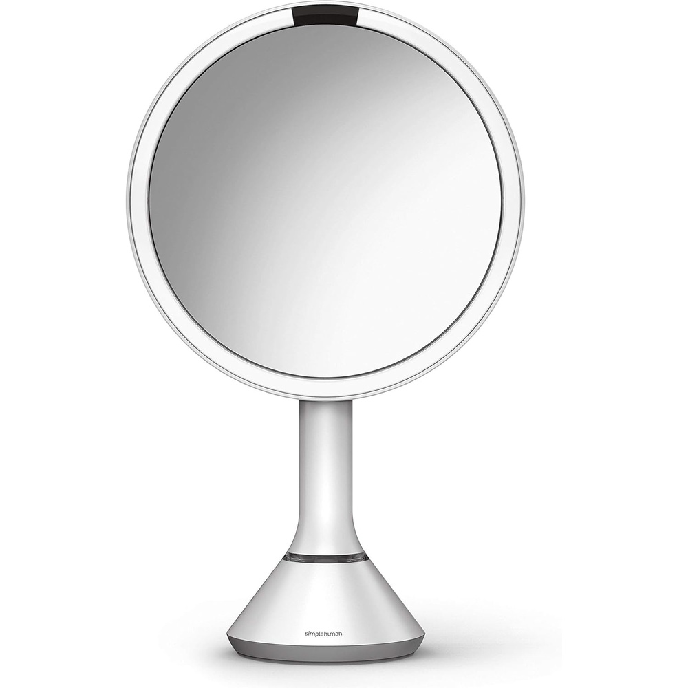 image:imagesimplehuman 8 Round Sensor Makeup Mirror with TouchControl Brightness 5X Magnification Rechargeable and Cordless White Stainless Steel