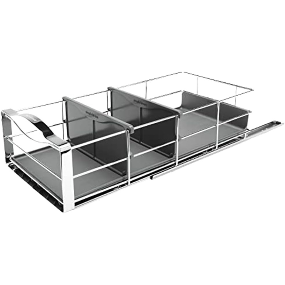 image:imagesimplehuman 9Inch PullOut Cabinet Organizer Under Cabinet Sliding Drawer for Kitchen Bathroom HeavyGauge Steel Frame Removable Drip Guard BallBearing Tracks Grey Plastic14Inch