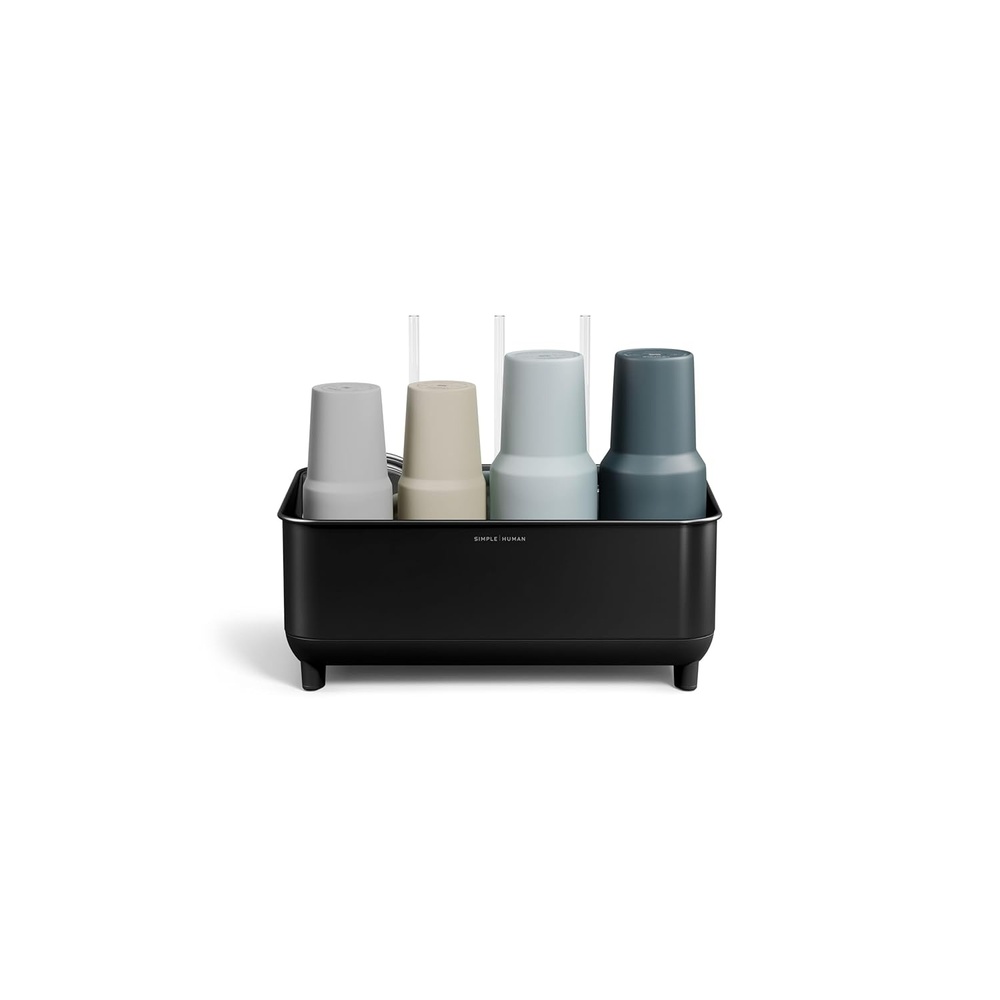 image:imagesimplehuman Bottle Dock Fast Drying Bottle Rack with Steel Frame amp Diatomaceous Earth Base ThreeCompartment Organizer for Tumblers Caps amp Straws Builtin Straw Holder Matte BlackMatte Black