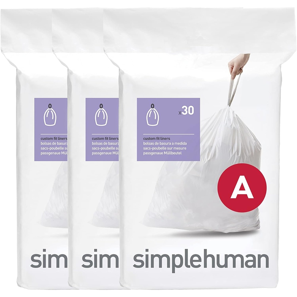 image:imagesimplehuman Code A 90 Count Custom Fit Liners Drawstring Kitchen Trash Bags OnebyOne MessFree Dispense Extra Thick amp Double Seamed 50 PCR Plastic 45 Liter 12 Gallon White90 Count Pack of 1
