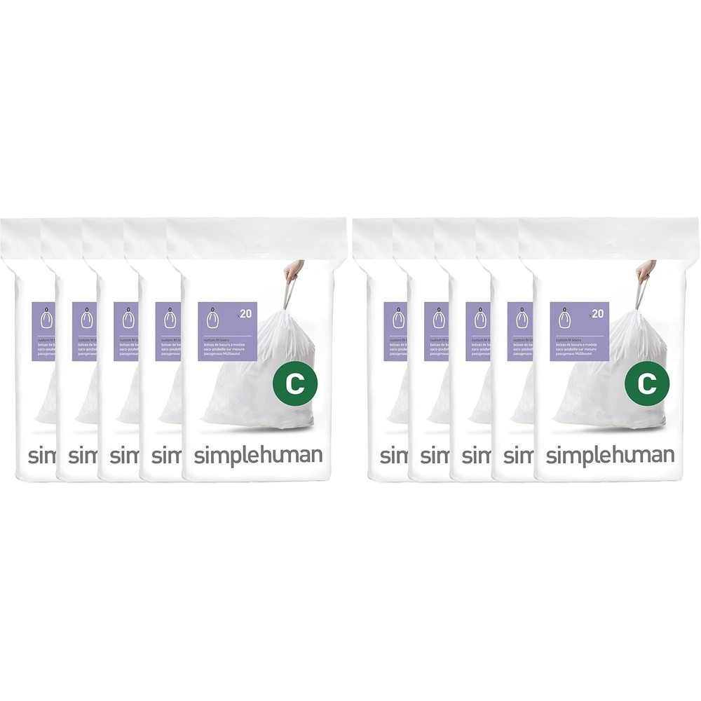 image:imagesimplehuman Code C 100 Count Custom Fit Liners Drawstring Kitchen Trash Bags OnebyOne MessFree Dispense Extra Thick amp Double Seamed 50 PCR Plastic 1012 Liter 2632 Gallon White100 Count Pack of 2