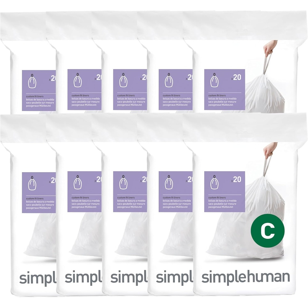 image:imagesimplehuman Code C 100 Count Custom Fit Liners Drawstring Kitchen Trash Bags OnebyOne MessFree Dispense Extra Thick amp Double Seamed 50 PCR Plastic 1012 Liter 2632 Gallon White200 Count Pack of 1