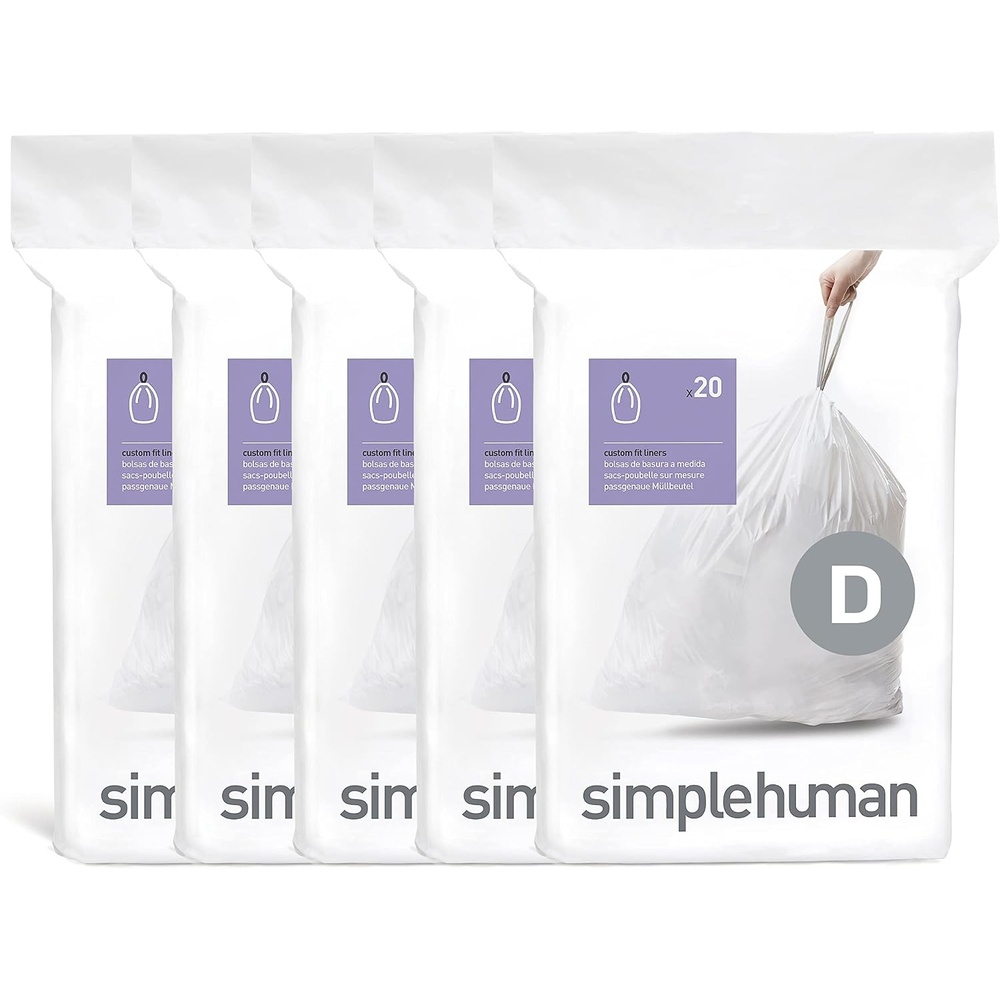 image:imagesimplehuman Code D 100 Count Custom Fit Liners Drawstring Kitchen Trash Bags OnebyOne MessFree Dispense Extra Thick amp Double Seamed 50 PCR Plastic 20 Liter 53 Gallon White100 Count Pack of 1
