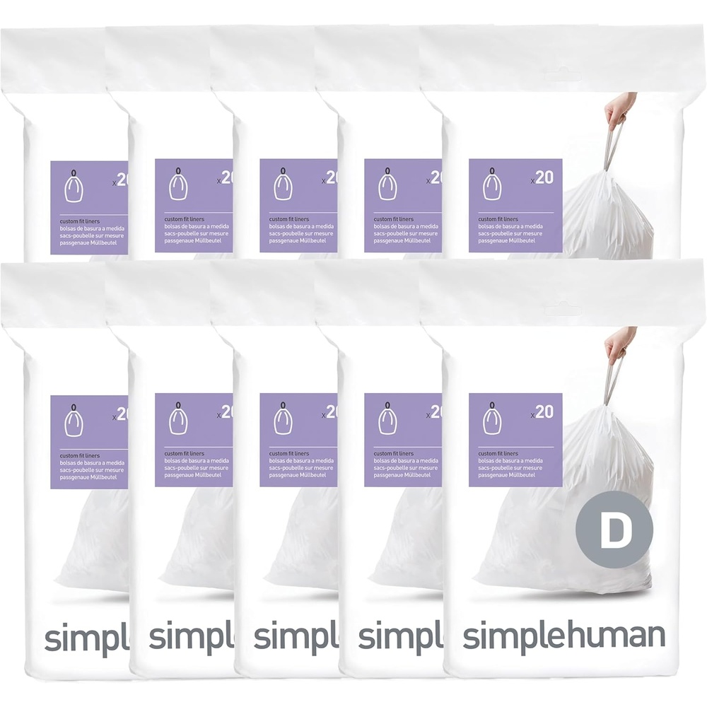 image:imagesimplehuman Code D 100 Count Custom Fit Liners Drawstring Kitchen Trash Bags OnebyOne MessFree Dispense Extra Thick amp Double Seamed 50 PCR Plastic 20 Liter 53 Gallon White200 Count Pack of 1