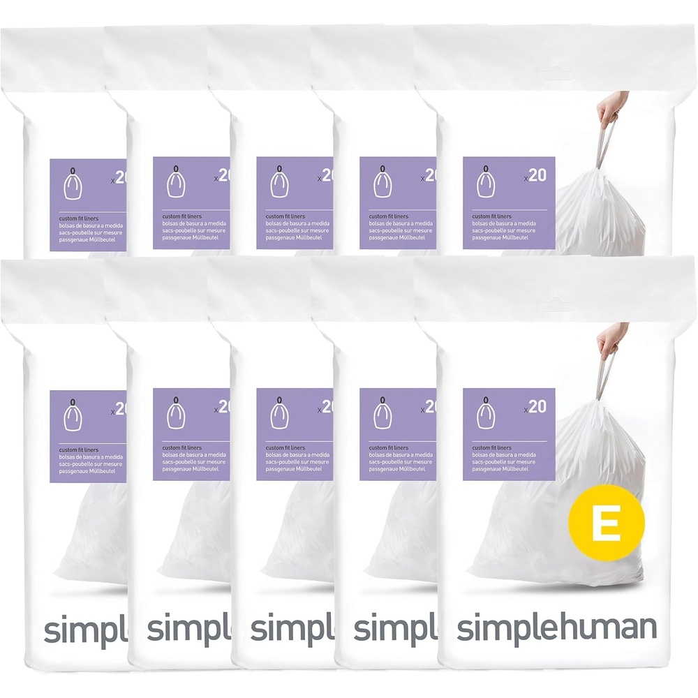 image:imagesimplehuman Code E 100 Count Custom Fit Liners Drawstring Kitchen Trash Bags OnebyOne MessFree Dispense Extra Thick amp Double Seamed 50 PCR Plastic 20 Liter 53 Gallon White200 Count Pack of 1