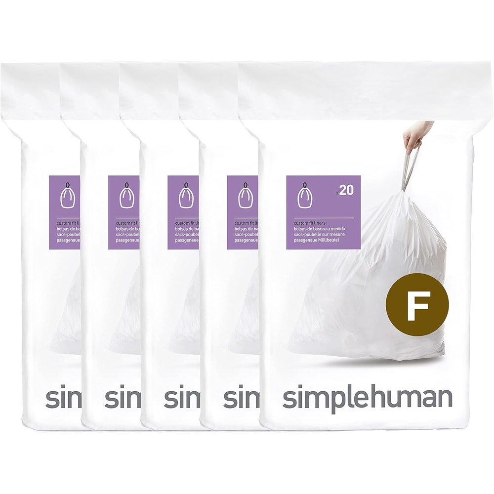 image:imagesimplehuman Code F 100 Count Custom Fit Liners Drawstring Kitchen Trash Bags OnebyOne MessFree Dispense Extra Thick amp Double Seamed 50 PCR Plastic 25 Liter 66 Gallon White100 Count Pack of 1