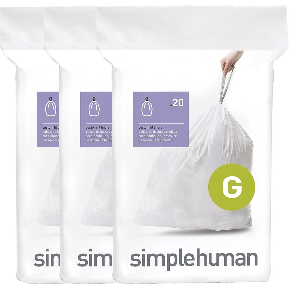 image:imagesimplehuman Code G 100 Count Custom Fit Liners Drawstring Kitchen Trash Bags OnebyOne MessFree Dispense Extra Thick amp Double Seamed 50 PCR Plastic 30 Liter 8 Gallon White60 Count Pack of 1