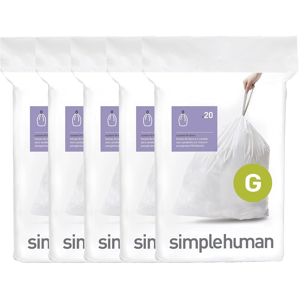 image:imagesimplehuman Code G 100 Count Custom Fit Liners Drawstring Kitchen Trash Bags OnebyOne MessFree Dispense Extra Thick amp Double Seamed 50 PCR Plastic 30 Liter 8 Gallon White100 Count Pack of 1