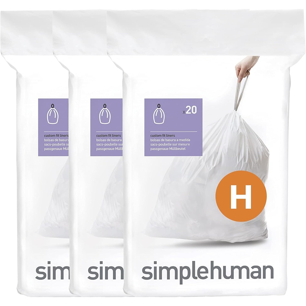 image:imagesimplehuman Code H 100 Count Custom Fit Liners Drawstring Kitchen Trash Bags OnebyOne MessFree Dispense Extra Thick amp Double Seamed 50 PCR Plastic 3035 Liter 89 Gallon White60 Count Pack of 1