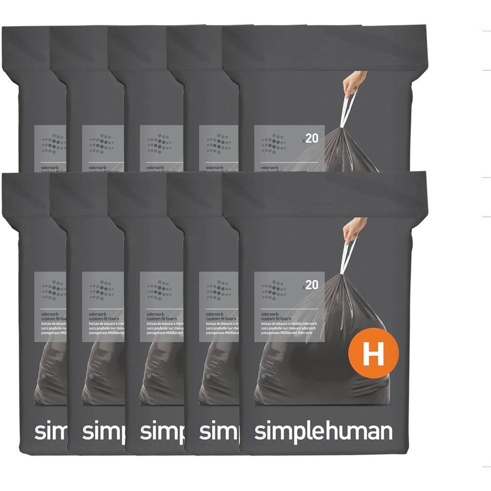 image:imagesimplehuman Code H 200 Count Odorsorb Custom Fit Liners Drawstring Odor Absorbing Trash Bags OnebyOne MessFree Dispense Extra Thick amp Double Seamed 50 PCR Plastic 3035 Liter  89 Gallon200 Count Pack of 1