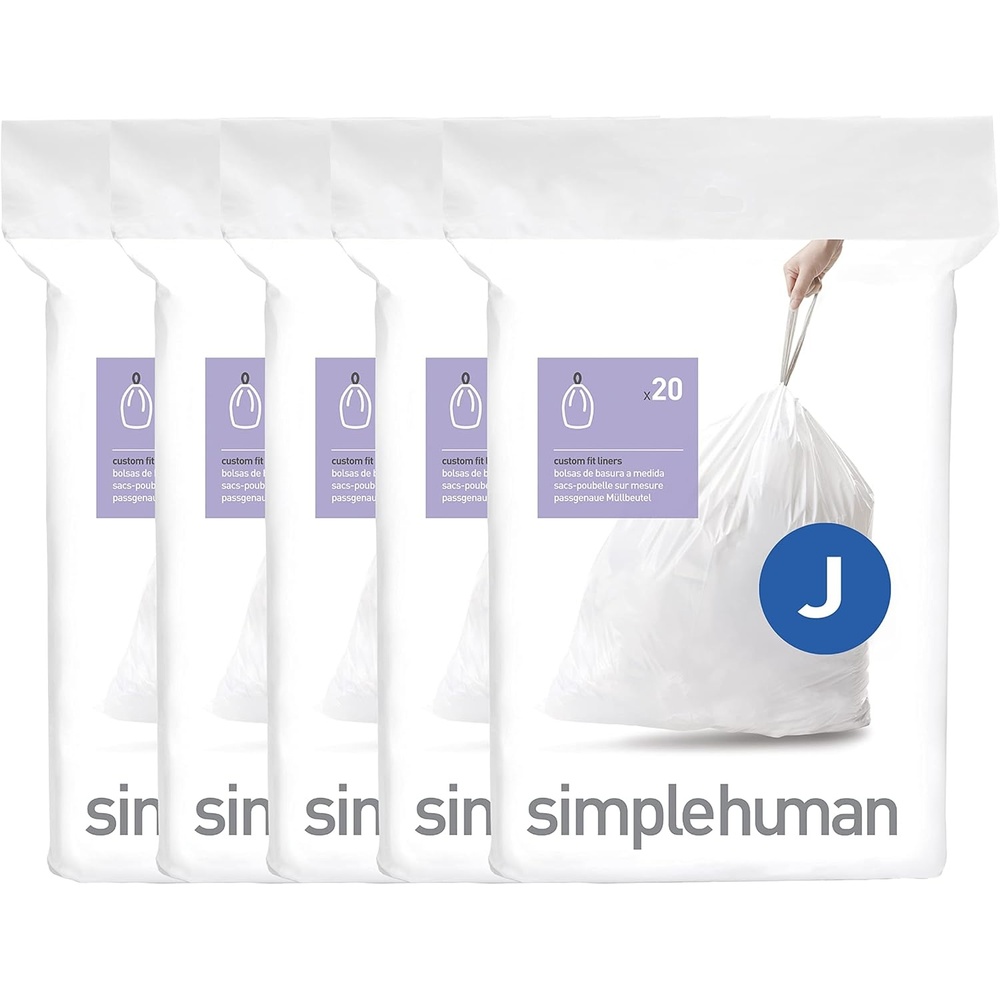 image:imagesimplehuman Code J 100 Count Custom Fit Liners Drawstring Kitchen Trash Bags OnebyOne MessFree Dispense Extra Thick amp Double Seamed 50 PCR Plastic 3845 Liter 1012 Gallon White100 Count Pack of 1