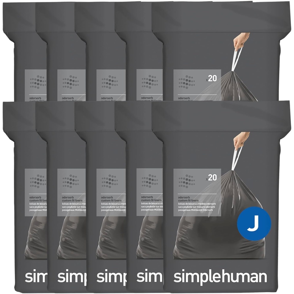 image:imagesimplehuman Code J 200 Count Odorsorb Custom Fit Liners Drawstring Odor Absorbing Trash Bags OnebyOne MessFree Dispense Extra Thick amp Double Seamed 50 PCR Plastic 3845 Liter 1012 Gallon200 Count Pack of 1