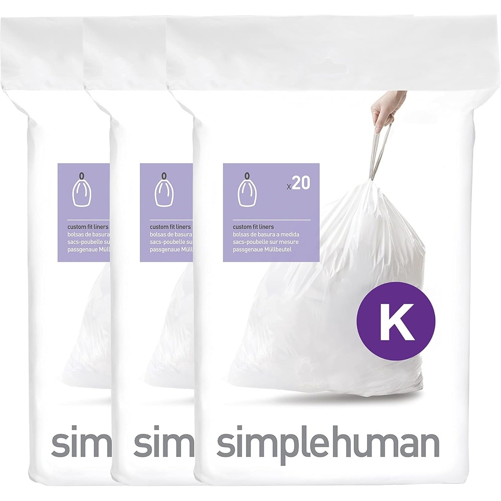 image:imagesimplehuman Code K 100 Count Custom Fit Liners Drawstring Kitchen Trash Bags OnebyOne MessFree Dispense Extra Thick amp Double Seamed 50 PCR Plastic 3045 Liter 812 Gallon White60 Count Pack of 1