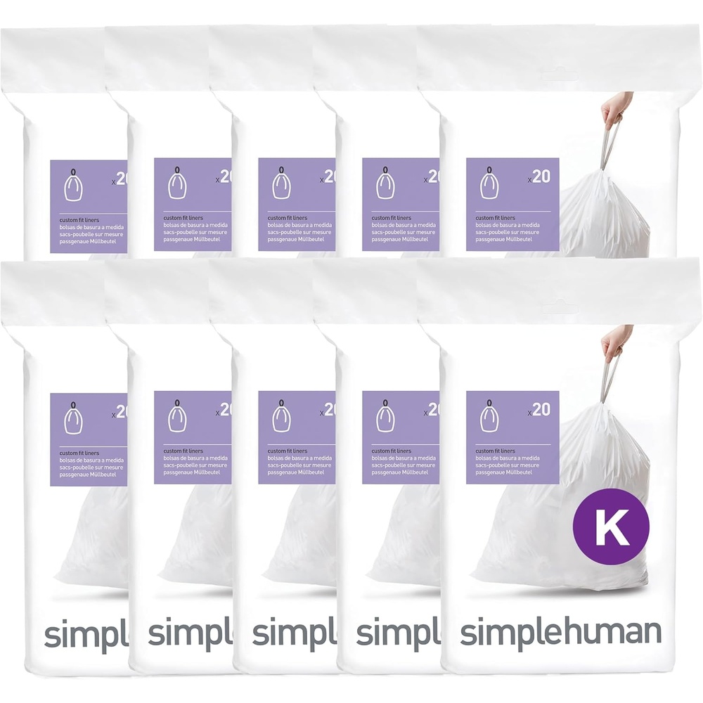 image:imagesimplehuman Code K 100 Count Custom Fit Liners Drawstring Kitchen Trash Bags OnebyOne MessFree Dispense Extra Thick amp Double Seamed 50 PCR Plastic 3045 Liter 812 Gallon White200 Count Pack of 1