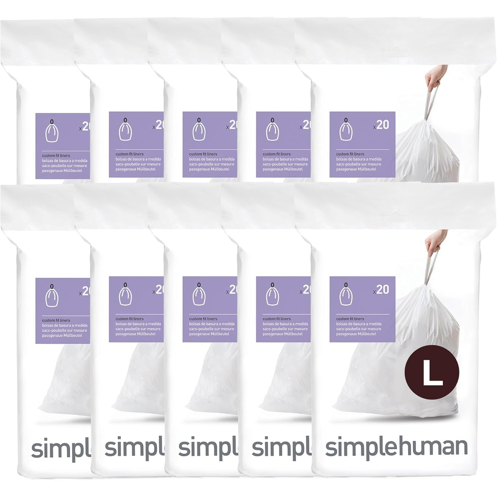 image:imagesimplehuman Code L 100 Count Custom Fit Liners Drawstring Kitchen Trash Bags OnebyOne MessFree Dispense Extra Thick amp Double Seamed 50 PCR Plastic 18 Liter 47 Gallon White200 Count Pack of 1