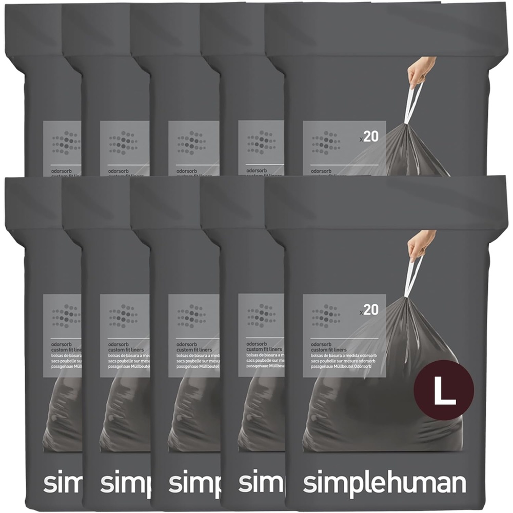 image:imagesimplehuman Code L 200 Count Odorsorb Custom Fit Liners Drawstring Odor Absorbing Trash Bags OnebyOne MessFree Dispense Extra Thick amp Double Seamed 50 PCR Plastic 18 Liter  47 Gallon200 Count Pack of 1