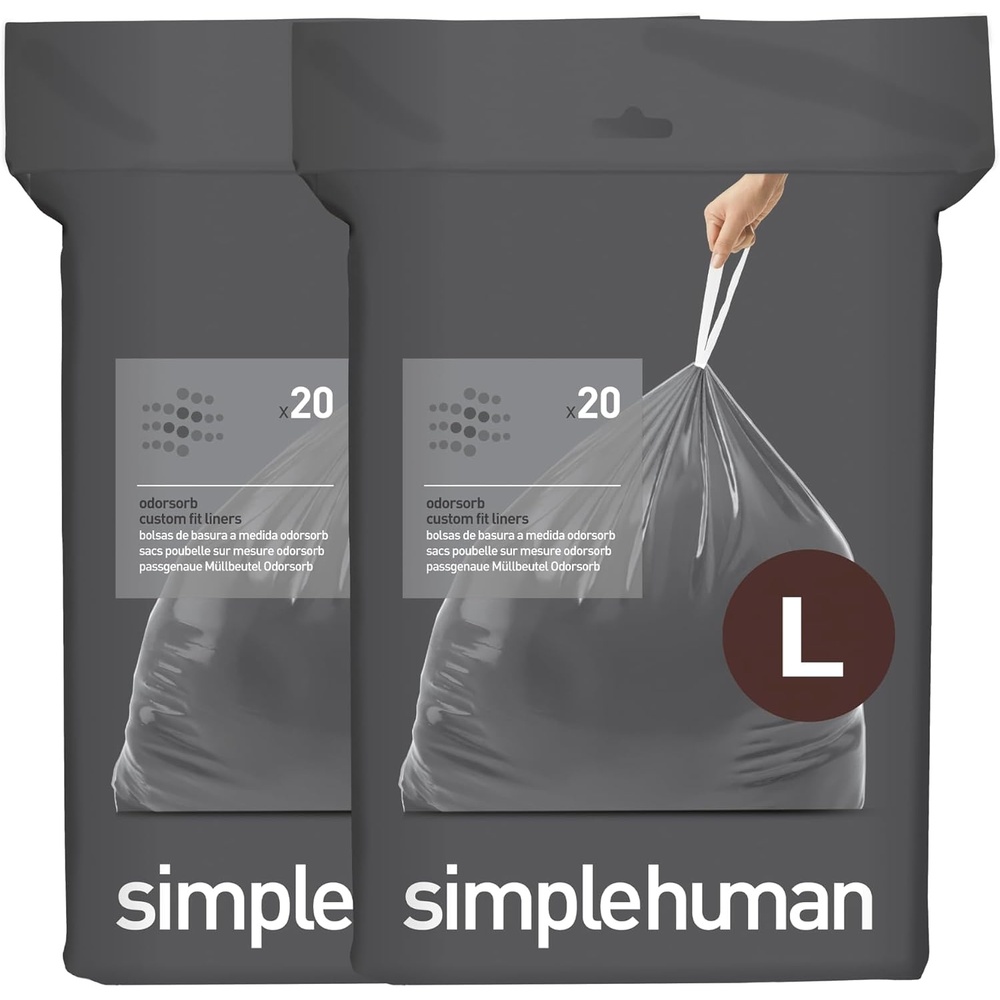 image:imagesimplehuman Code L 200 Count Odorsorb Custom Fit Liners Drawstring Odor Absorbing Trash Bags OnebyOne MessFree Dispense Extra Thick amp Double Seamed 50 PCR Plastic 18 Liter  47 Gallon40 Count Pack of 1