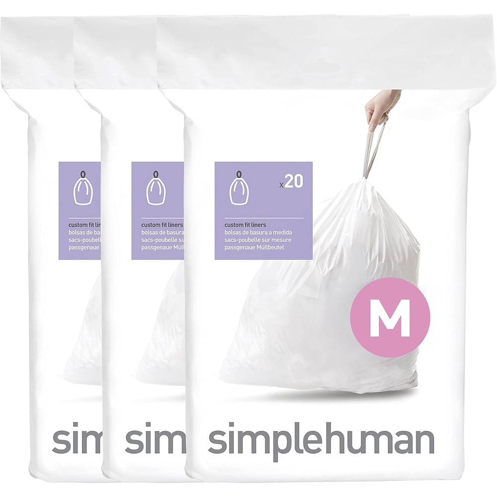 image:imagesimplehuman Code M 100 Count Custom Fit Liners Drawstring Kitchen Trash Bags OnebyOne MessFree Dispense Extra Thick amp Double Seamed 50 PCR Plastic 4045 Liter 1112 Gallon White60 Count Pack of 1
