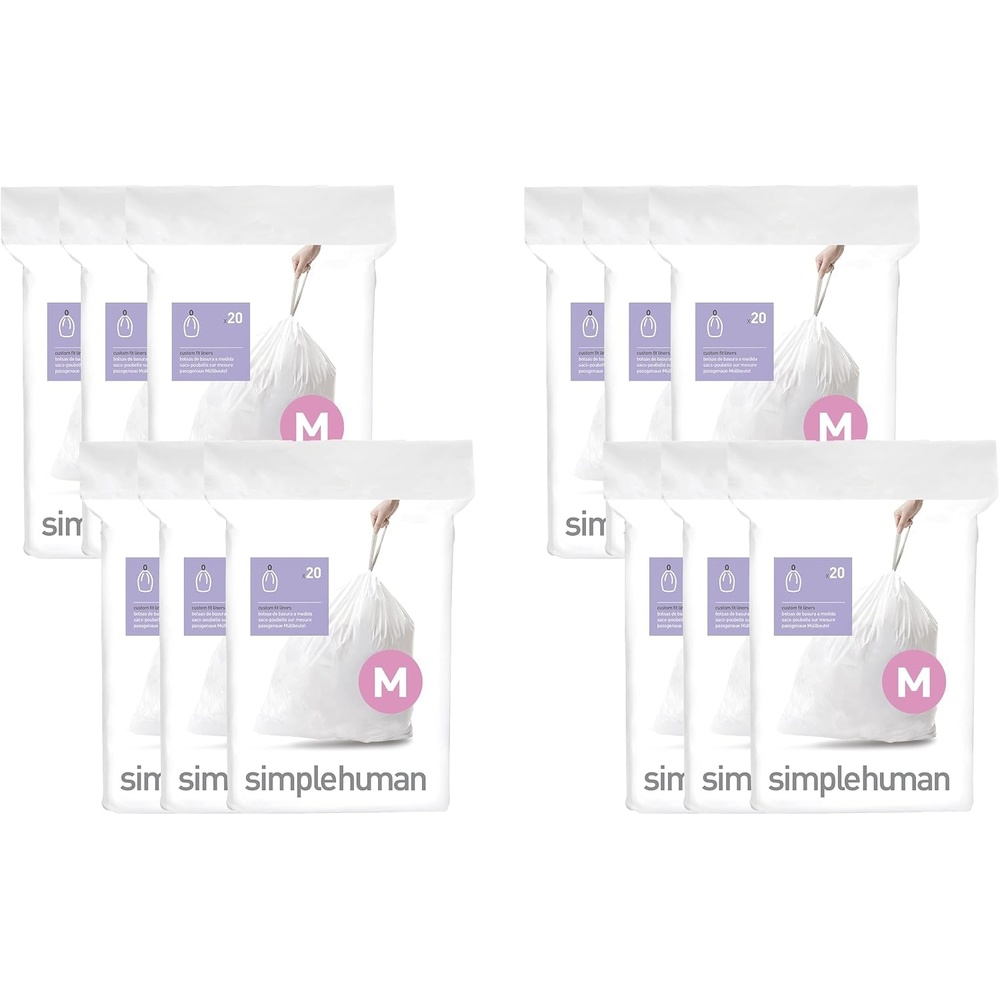 image:imagesimplehuman Code M 100 Count Custom Fit Liners Drawstring Kitchen Trash Bags OnebyOne MessFree Dispense Extra Thick amp Double Seamed 50 PCR Plastic 4045 Liter 1112 Gallon White60 Count Pack of 4
