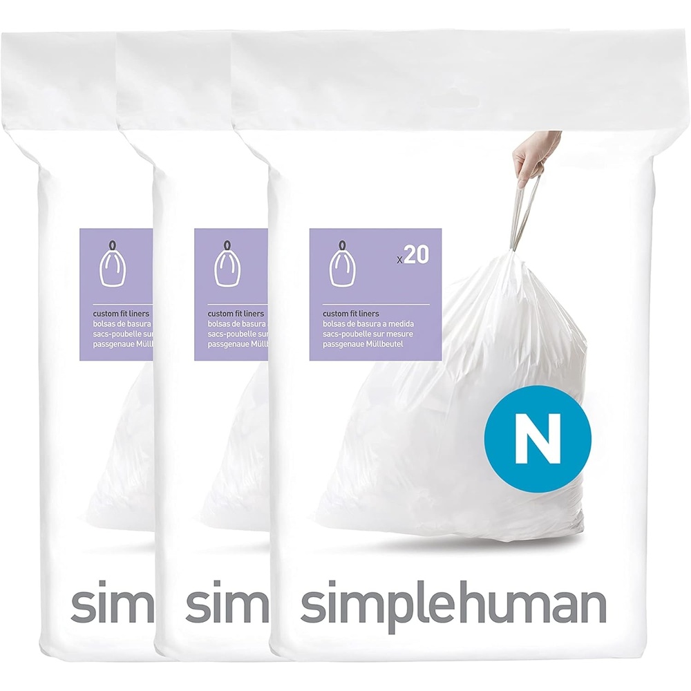 image:imagesimplehuman Code N 100 Count Custom Fit Liners Drawstring Kitchen Trash Bags OnebyOne MessFree Dispense Extra Thick amp Double Seamed 50 PCR Plastic 4050 Liter 10613 Gallon White60 Count Pack of 1