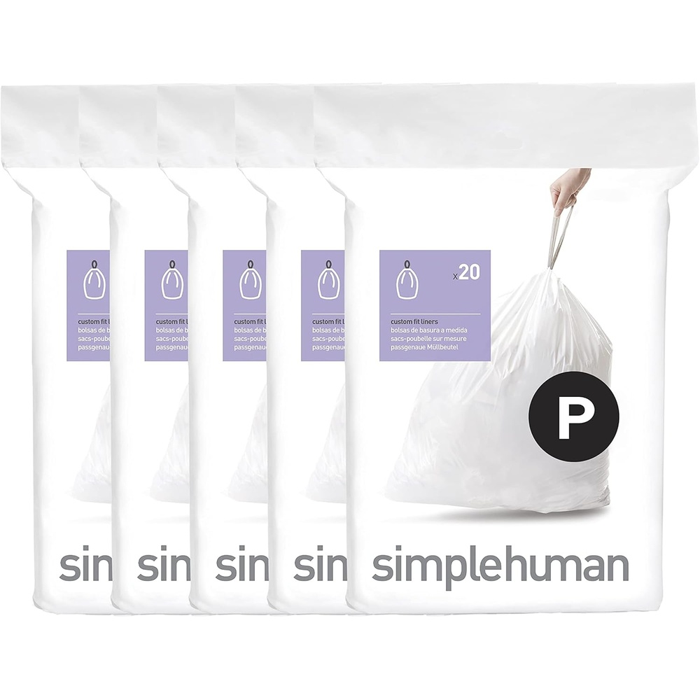 image:imagesimplehuman Code P 100 Count Custom Fit Liners Drawstring Kitchen Trash Bags OnebyOne MessFree Dispense Extra Thick amp Double Seamed 50 PCR Plastic 5060 Liter 1316 Gallon White100 Count Pack of 1