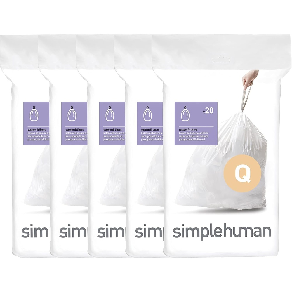 image:imagesimplehuman Code Q 100 Count Custom Fit Liners Drawstring Kitchen Trash Bags OnebyOne MessFree Dispense Extra Thick amp Double Seamed 50 PCR Plastic 5065 Liter 1317 Gallon White100 Count Pack of 1