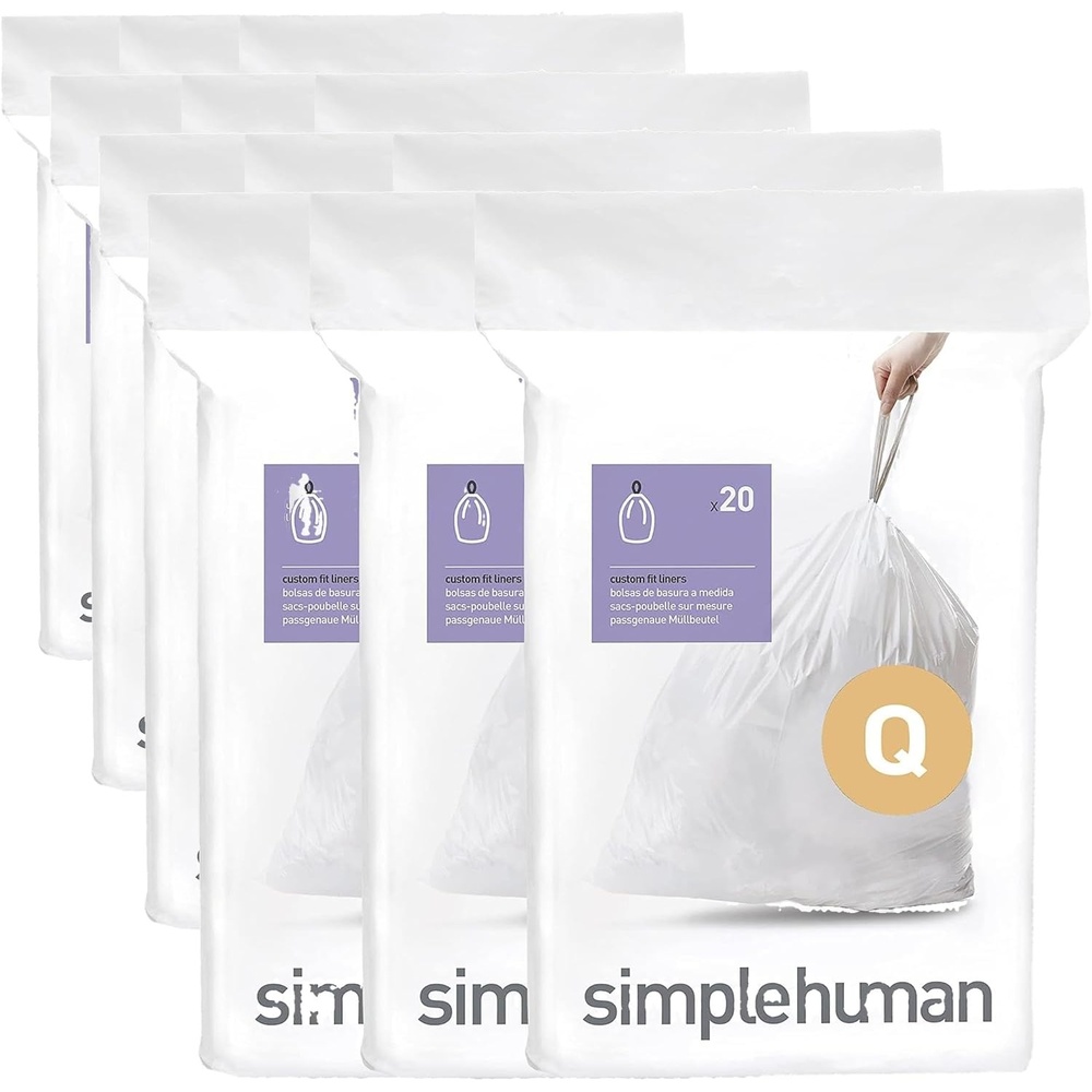 image:imagesimplehuman Code Q 100 Count Custom Fit Liners Drawstring Kitchen Trash Bags OnebyOne MessFree Dispense Extra Thick amp Double Seamed 50 PCR Plastic 5065 Liter 1317 Gallon White60 Count Pack of 4