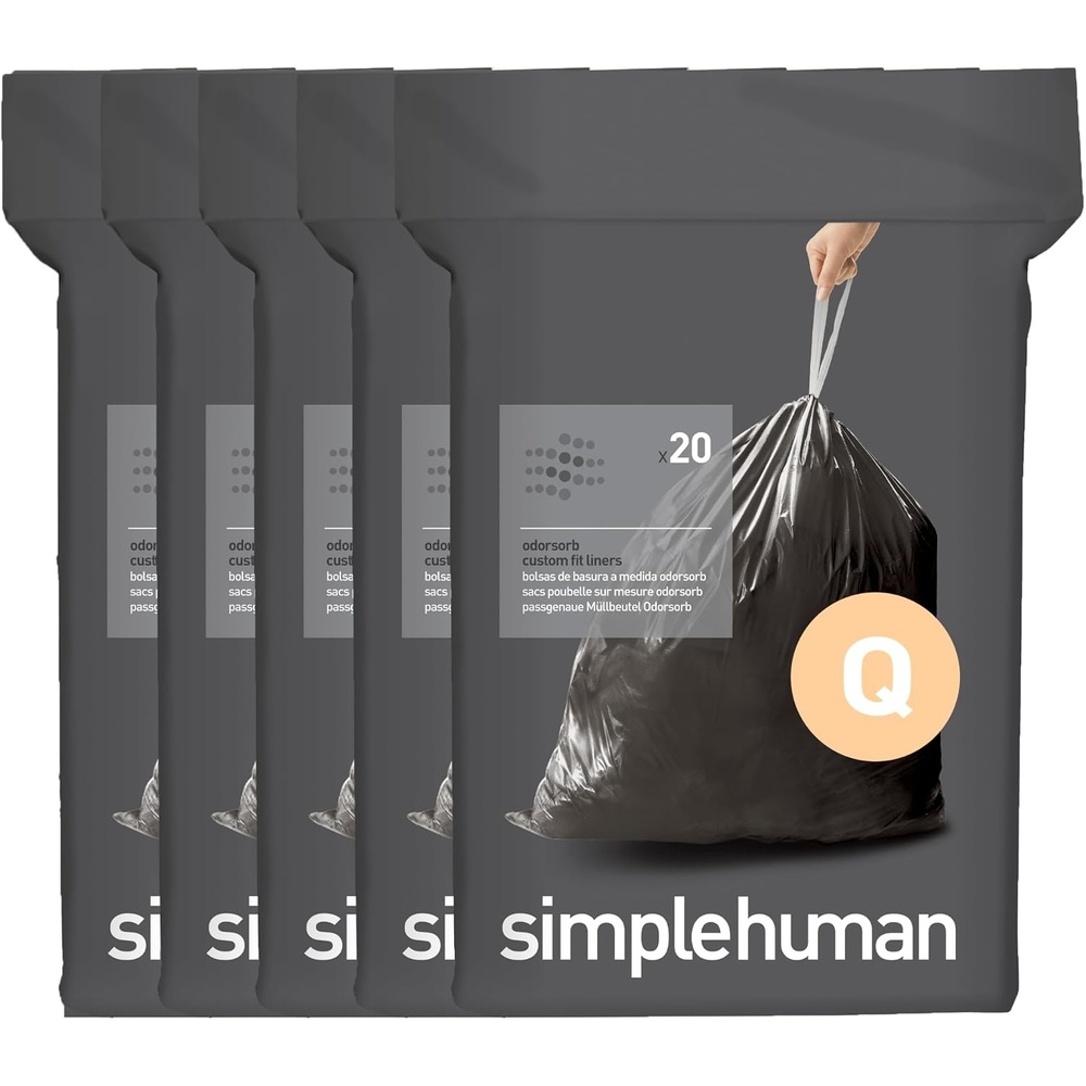 image:imagesimplehuman Code Q 100 Count Odorsorb Custom Fit Liners Drawstring Odor Absorbing Trash Bags OnebyOne MessFree Dispense Extra Thick amp Double Seamed 50 PCR Plastic 5065 Liter 1317 Gallon100 Count Pack of 1
