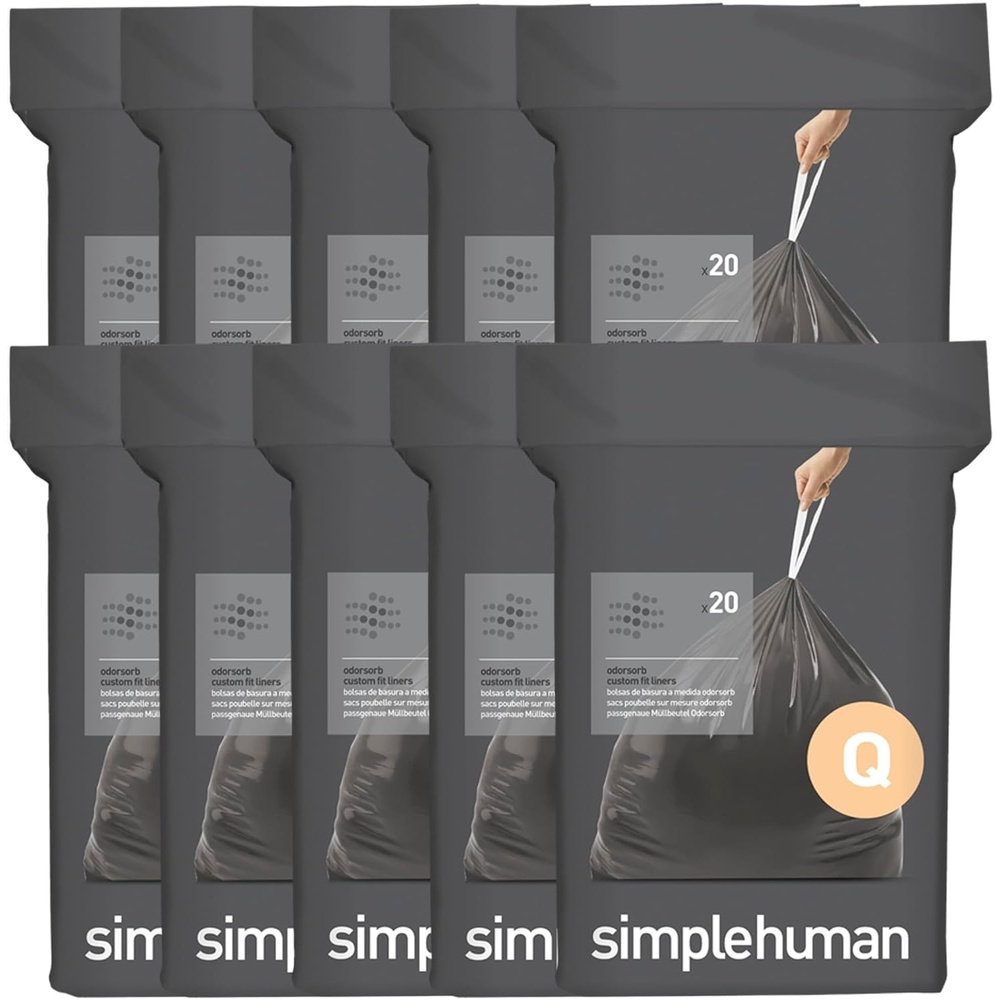 image:imagesimplehuman Code Q 100 Count Odorsorb Custom Fit Liners Drawstring Odor Absorbing Trash Bags OnebyOne MessFree Dispense Extra Thick amp Double Seamed 50 PCR Plastic 5065 Liter 1317 Gallon200 Count Pack of 1