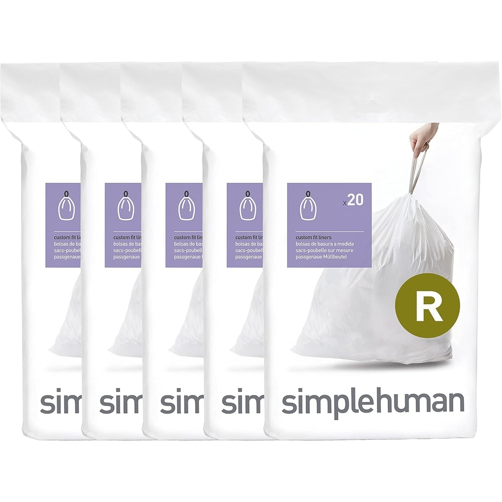 image:imagesimplehuman Code R 100 Count Custom Fit Liners Drawstring Kitchen Trash Bags OnebyOne MessFree Dispense Extra Thick amp Double Seamed 50 PCR Plastic 910 Liter 26 Gallon White100 Count Pack of 1