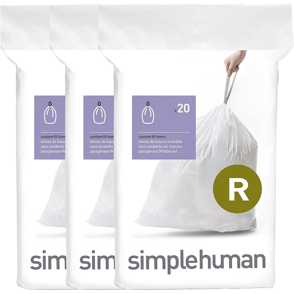 image:imagesimplehuman Code R 100 Count Custom Fit Liners Drawstring Kitchen Trash Bags OnebyOne MessFree Dispense Extra Thick amp Double Seamed 50 PCR Plastic 910 Liter 26 Gallon White60 Count Pack of 1