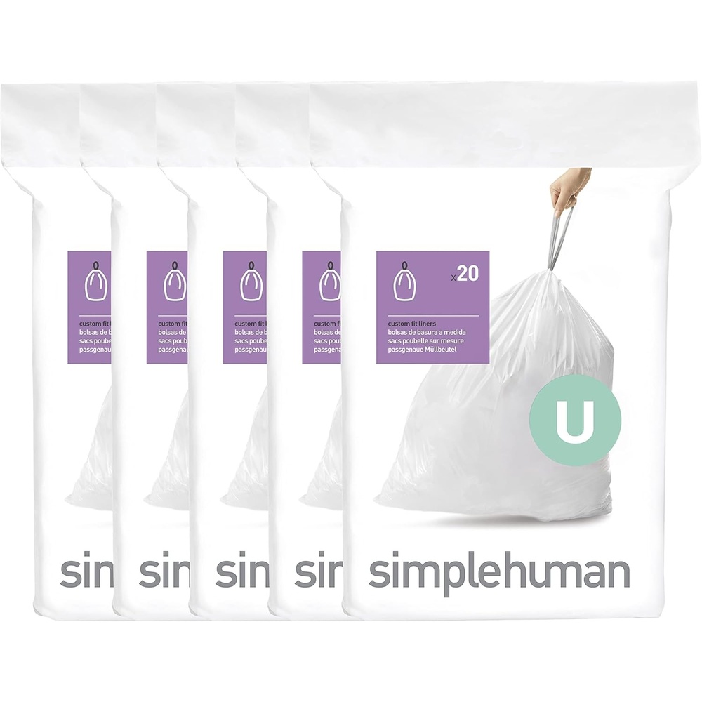 image:imagesimplehuman Code U 100 Count Custom Fit Liners HeavyDuty Commercial Drawstring Trash Bags OnebyOne MessFree Dispense Extra Thick amp Double Seamed 50 PCR Plastic 80 Liter 21 Gallon White100 Count Pack of 1