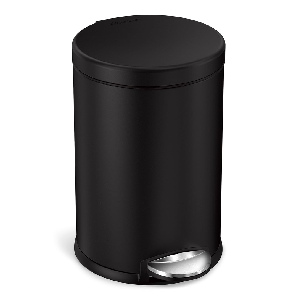 image:imagesimplehuman Round Step Can 45L 12 Gallon Compact Bathroom Trash Can 150000Step Pedal Lid Shox Silent Close Removable Inner Bucket Brushed Stainless SteelMatte Black