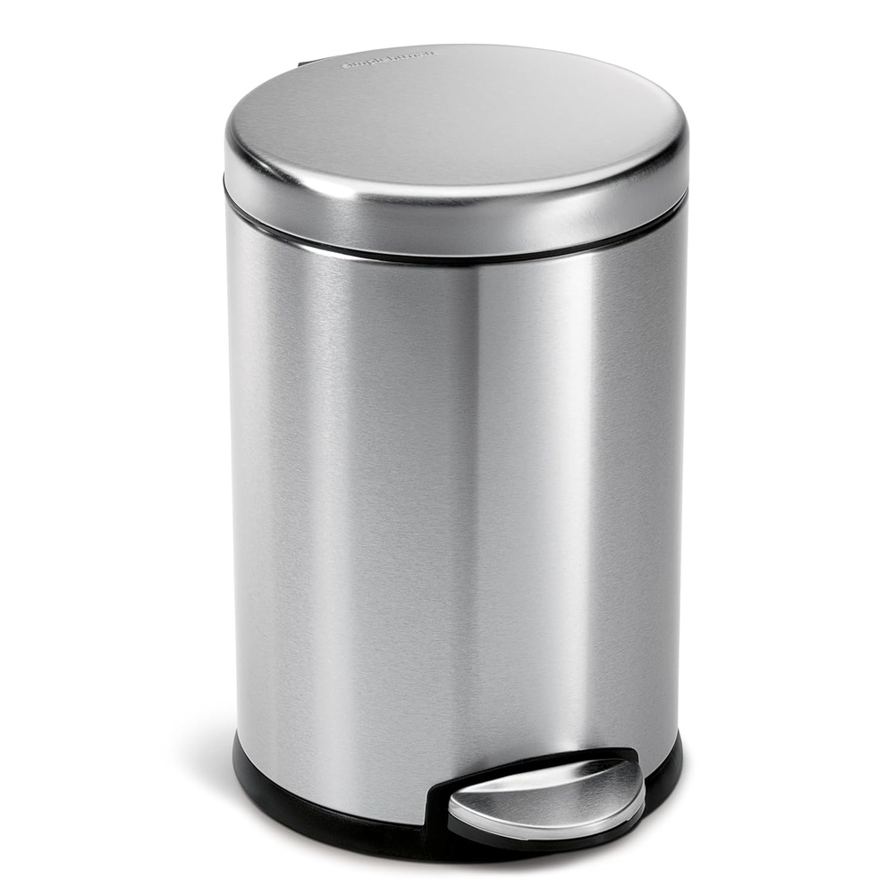 image:imagesimplehuman Round Step Can 45L 12 Gallon Compact Bathroom Trash Can 150000Step Pedal Lid Shox Silent Close Removable Inner Bucket Brushed Stainless SteelBrushed