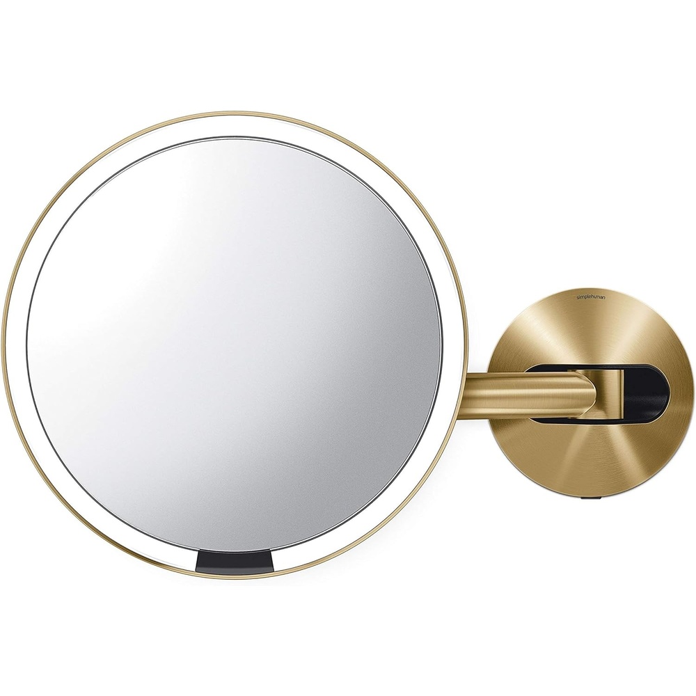 image:imagesimplehuman Sensor Mirror Wall Mount Makeup Mirror with Light 8 Round Lighted with Magnification 5X Hard Wired Swing Arm Brass Stainless SteelBrass