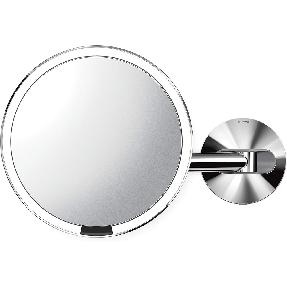 image:imagesimplehuman Sensor Mirror Wall Mount Makeup Mirror with Light 8 Round Lighted with Magnification 5X Hard Wired Swing Arm Brass Stainless SteelPolished