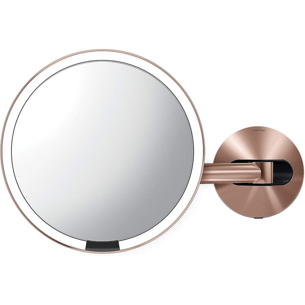 image:imagesimplehuman Sensor Mirror Wall Mount Makeup Mirror with Light 8 Round Lighted with Magnification 5X Hard Wired Swing Arm Brass Stainless SteelRose Gold