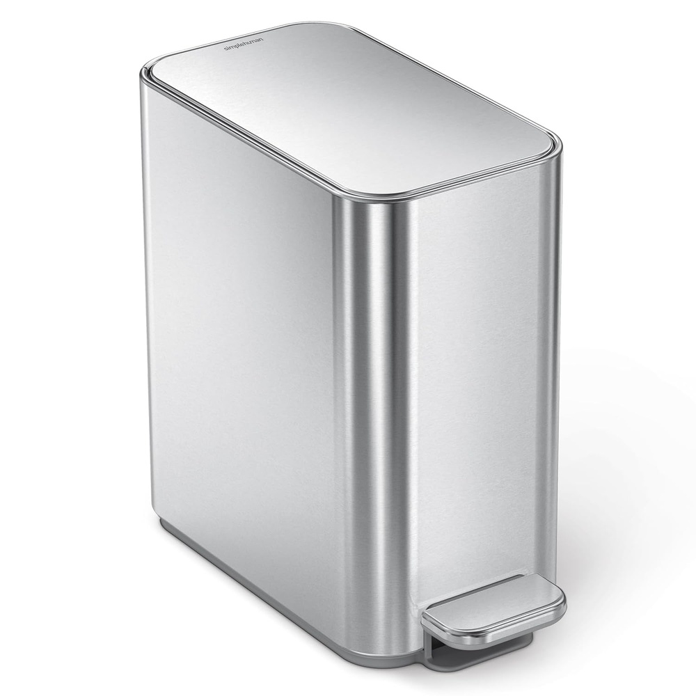 image:imagesimplehuman Slim Step Can 5L  13 Gallon Compact Bathroom Trash Can Liner Pocket Sleek Internal Hinge 150000Step AllSteel Pedal Lid Shox Silent Close Brushed Stainless SteelBrushed