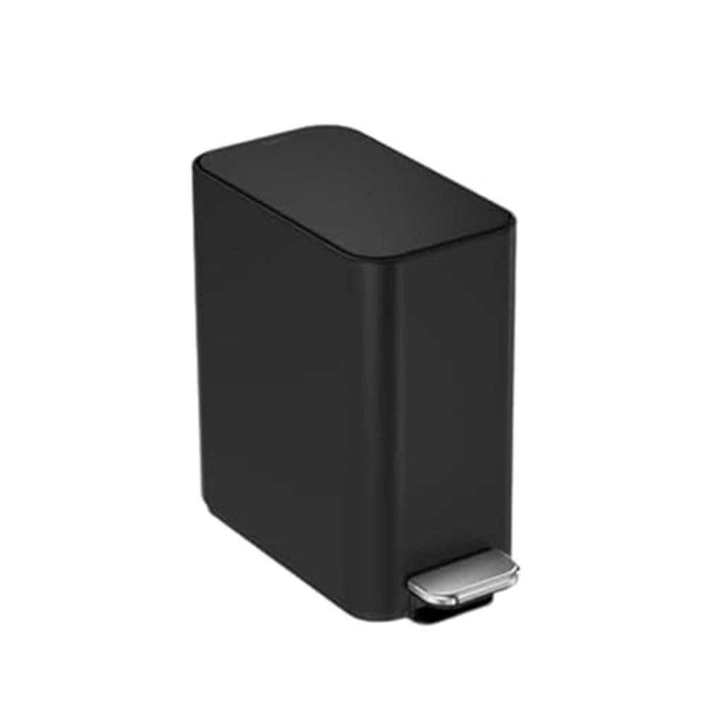 image:imagesimplehuman Slim Step Can 5L 13 Gallon Compact Bathroom Trash Can Liner Pocket Sleek Internal Hinge 150000Step AllSteel Pedal Lid Shox Silent Close Brushed Stainless SteelMatte Black