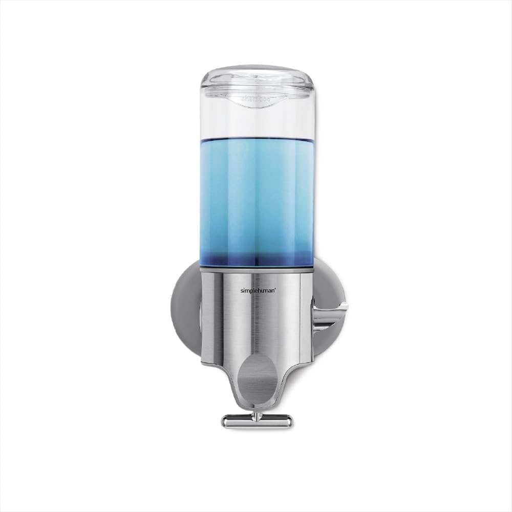 image:imagesimplehuman Triple Wall Mount Pumps HotelGrade Refillable 3Chamber Shampoo Conditioner Body Wash Shower Dispenser TBar Lever NoDrill Install for Bathrooms Hotels and Airbnbs Stainless SteelSingle