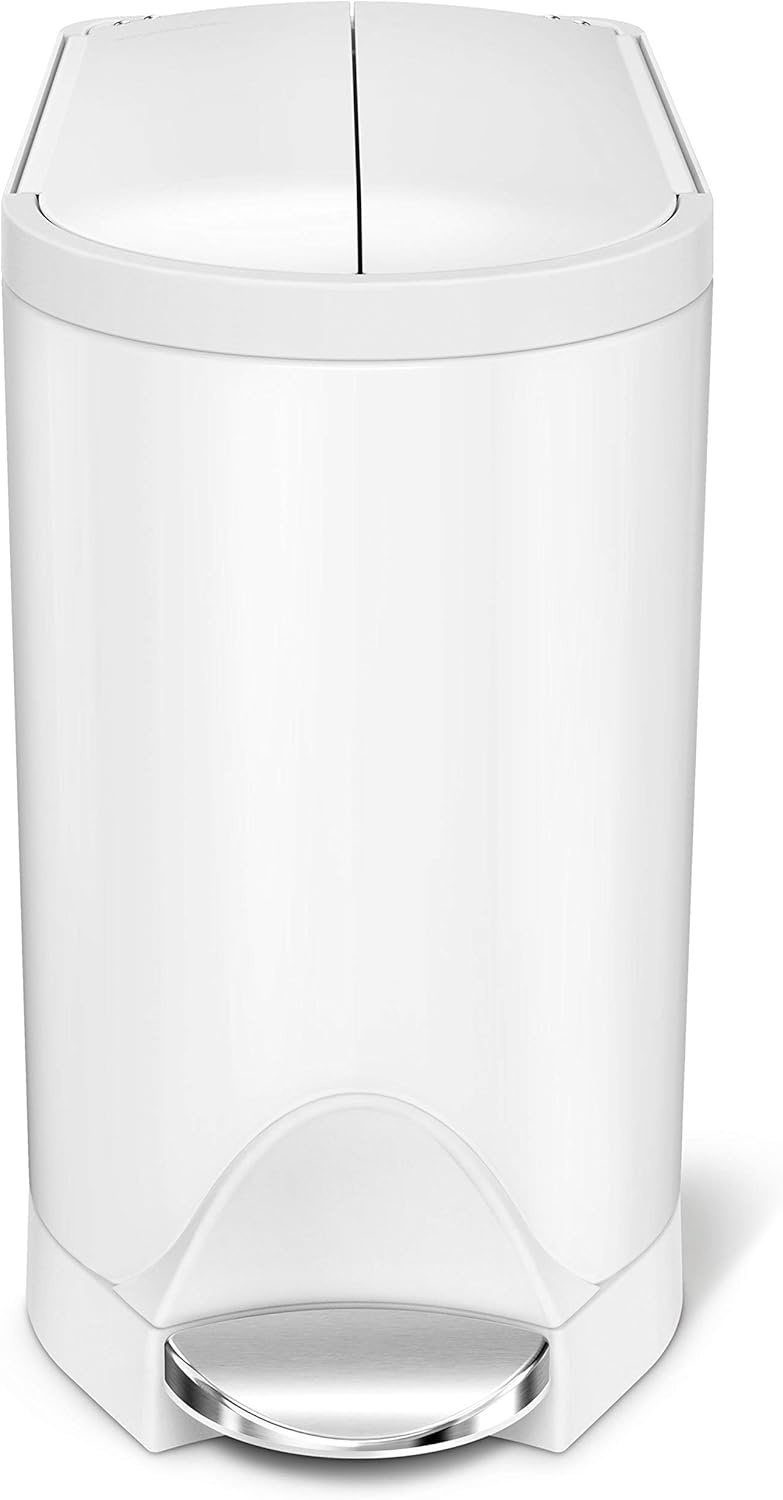 image:imagesimplehuman 10 Liter 26 Gallon Butterfly Lid Bathroom Step Trash Can Brushed Stainless Steel with Black Trim10 liter White