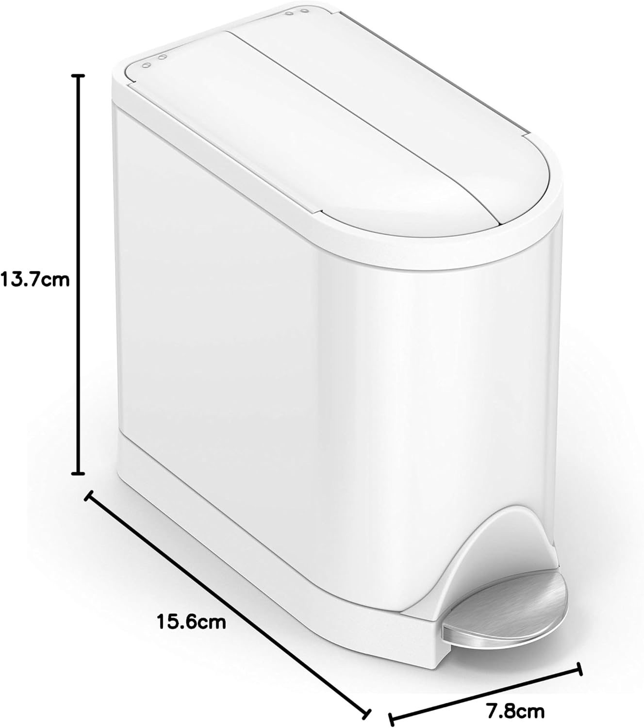 image:imagesimplehuman 10 Liter 26 Gallon Butterfly Lid Bathroom Step Trash Can Brushed Stainless Steel with Black Trim10 liter White