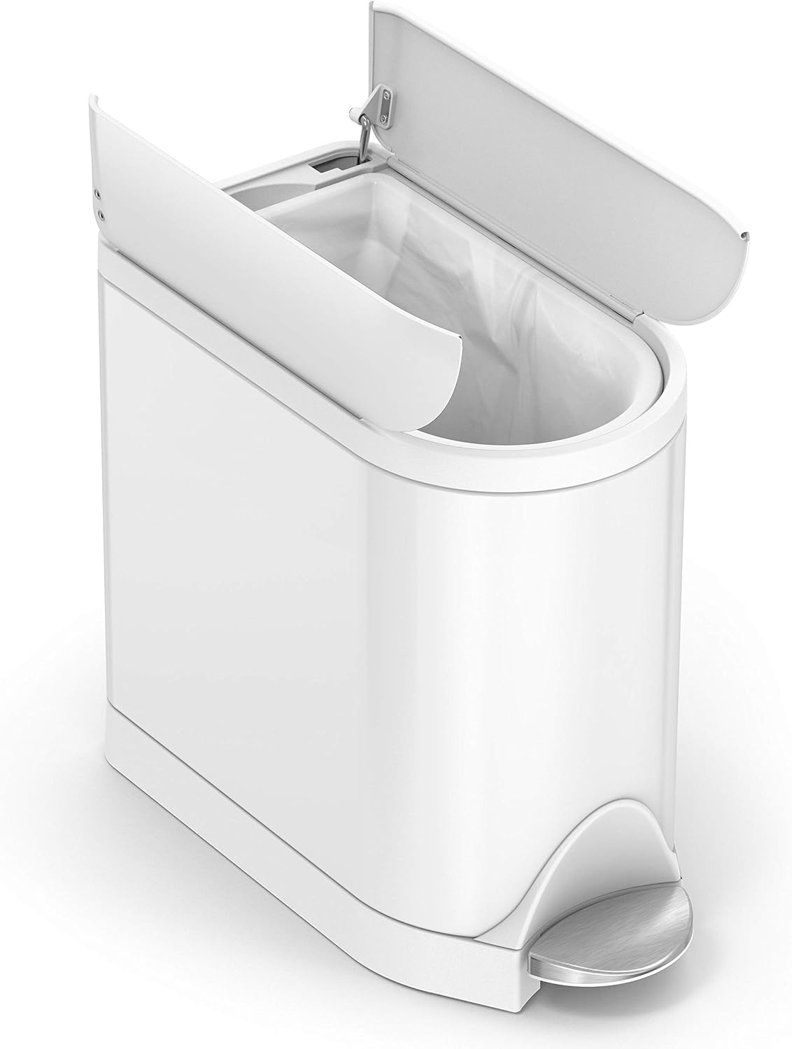 image:imagesimplehuman 10 Liter 26 Gallon Butterfly Lid Bathroom Step Trash Can Brushed Stainless Steel with Black Trim10 liter White