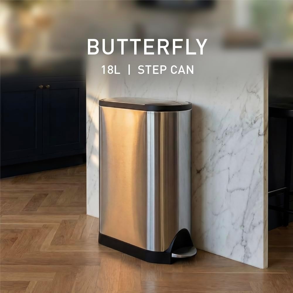 image:imagesimplehuman 10 Liter 26 Gallon Butterfly Lid Bathroom Step Trash Can Brushed Stainless Steel with Black Trim18 liter Brushed