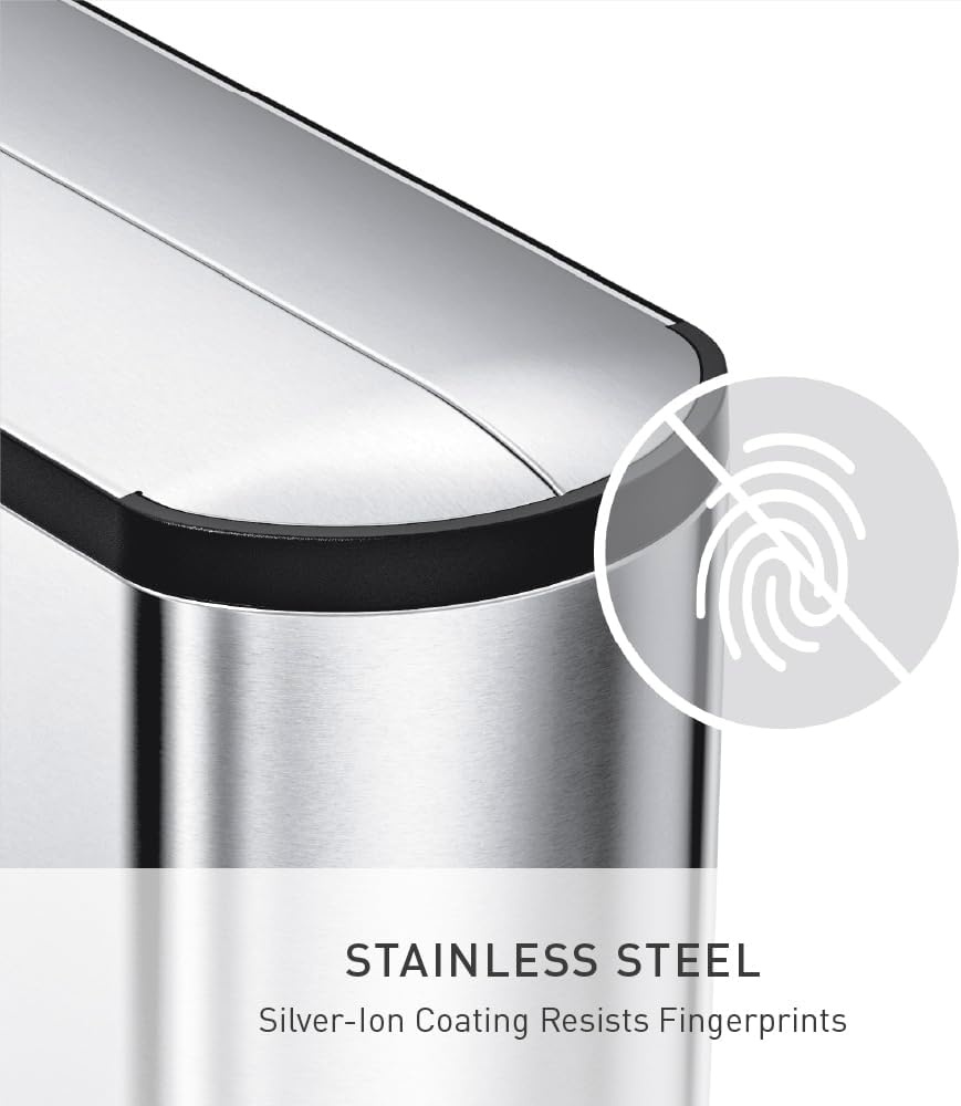 image:imagesimplehuman 10 Liter 26 Gallon Butterfly Lid Bathroom Step Trash Can Brushed Stainless Steel with Black Trim18 liter Brushed