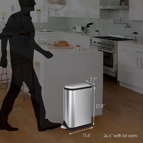 image:imagesimplehuman 10 Liter 26 Gallon Butterfly Lid Bathroom Step Trash Can Brushed Stainless Steel with Black Trim18 liter Diaper Can