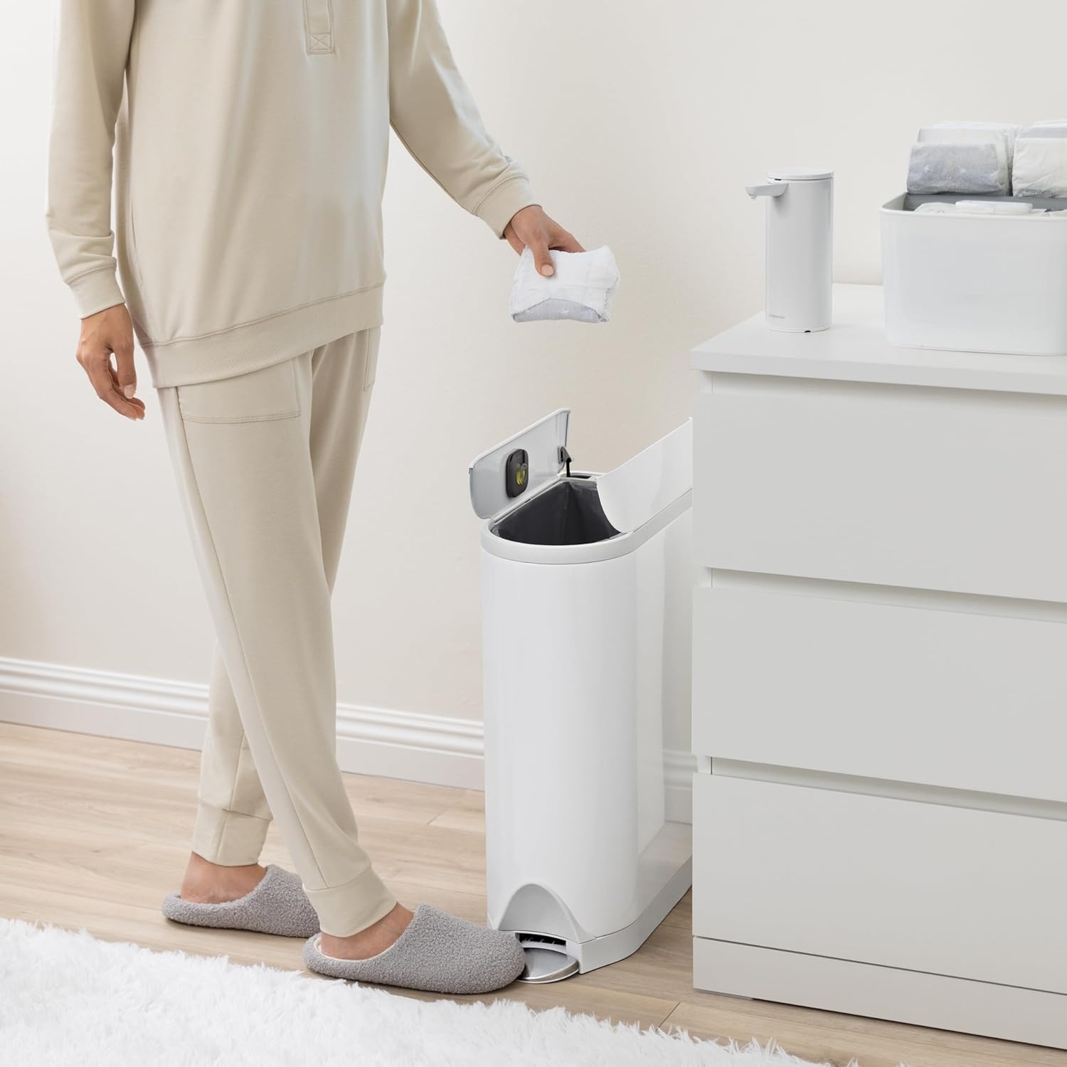 image:imagesimplehuman 10 Liter 26 Gallon Butterfly Lid Bathroom Step Trash Can Brushed Stainless Steel with Black Trim18 liter Diaper Can