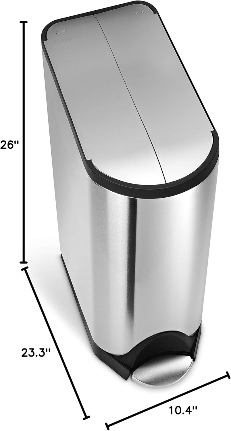 image:imagesimplehuman 10 Liter 26 Gallon Butterfly Lid Bathroom Step Trash Can Brushed Stainless Steel with Black Trim40 liter Dual Compartment